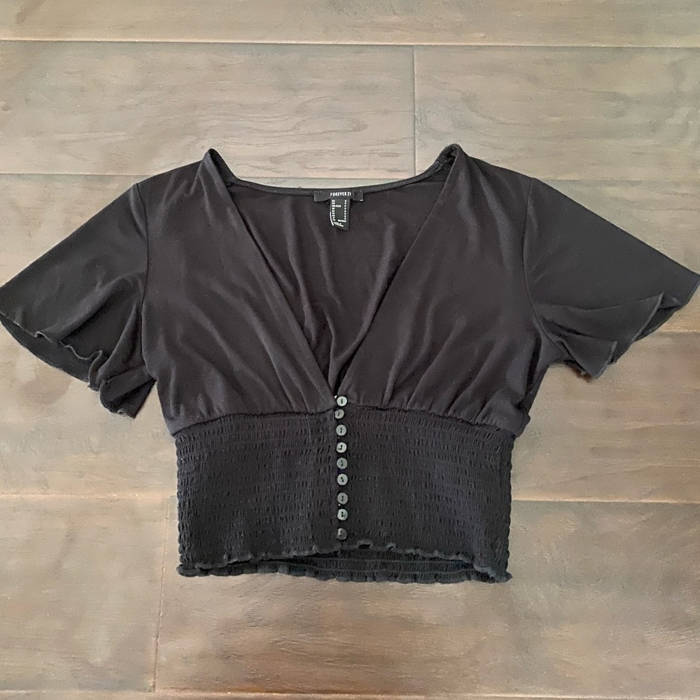 Forever 21 Black Flutter Sleeve Button-down Top